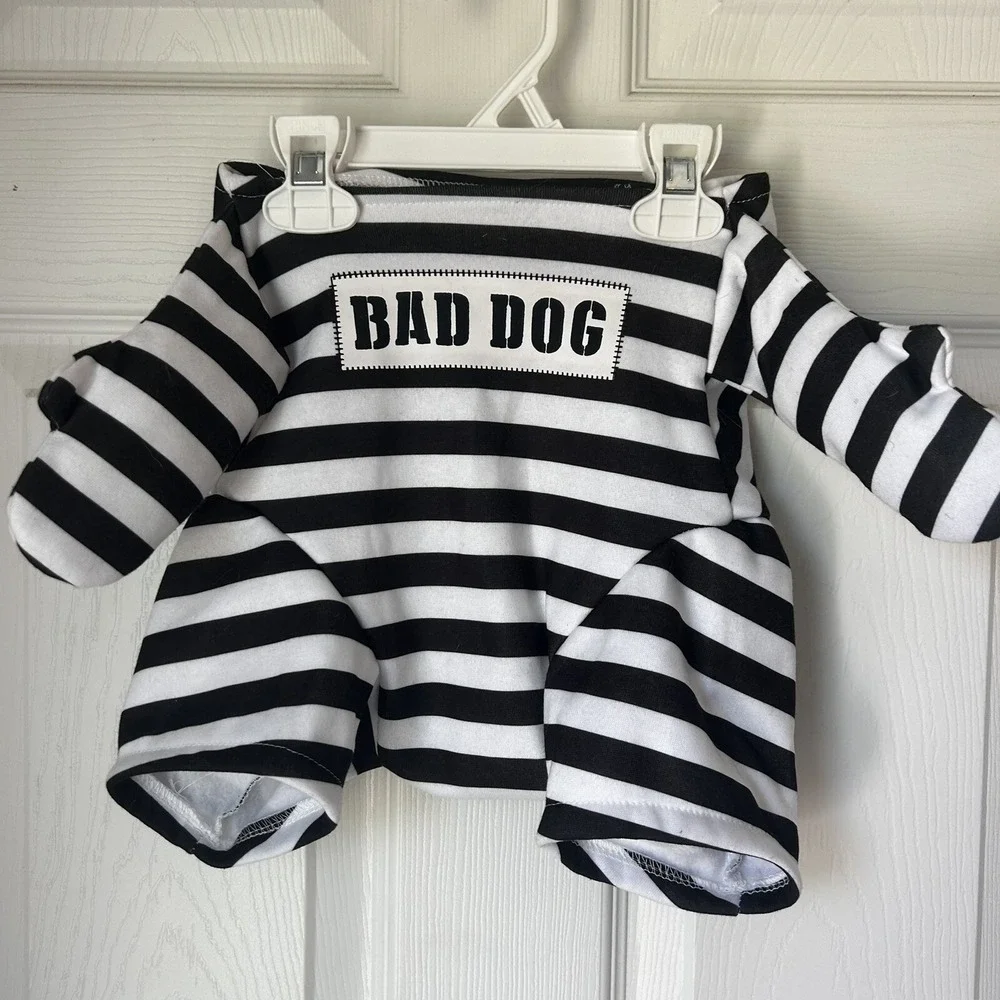 Prisoner Dog Pet Costume Halloween Large White & Black Stripes‎ Cute! Kohl's BxN